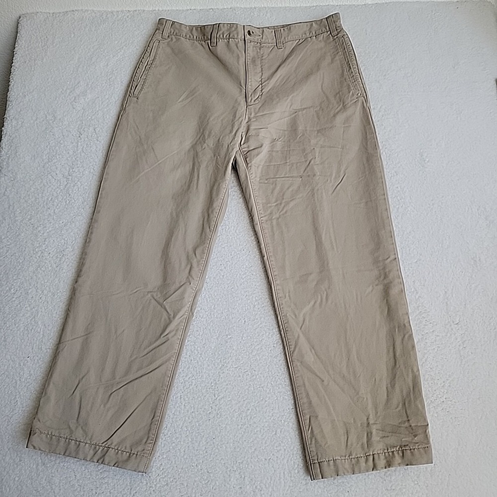 Eddie Bauer Pants Men's 38 Beige Ruston Fit Pleated Cuffed Dress‎ Baggy 38x30